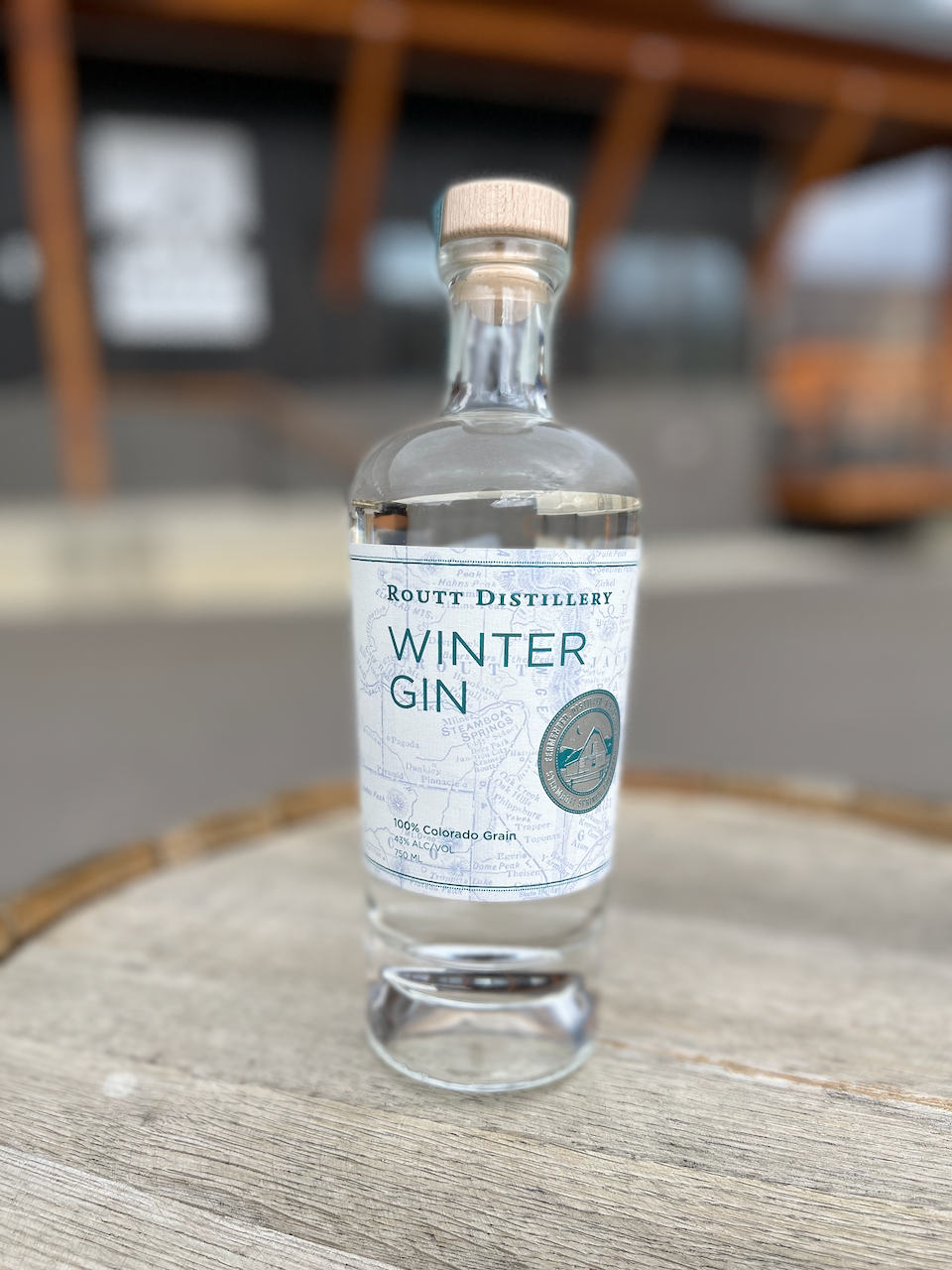 Bottles of Routt Distillery spirits on display